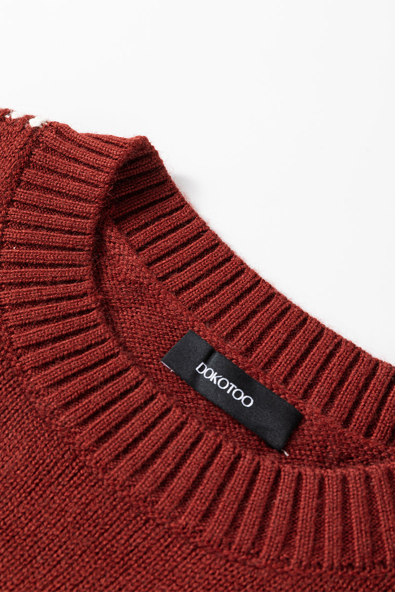 *WEBSITE EXCLUSIVE* Rust Contrast Trim Knit Sweater