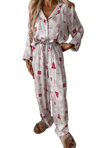 *WEBSITE EXCLUSIVE* Light Grey Christmas Deer Printed Shirt and Pants Pajama Set