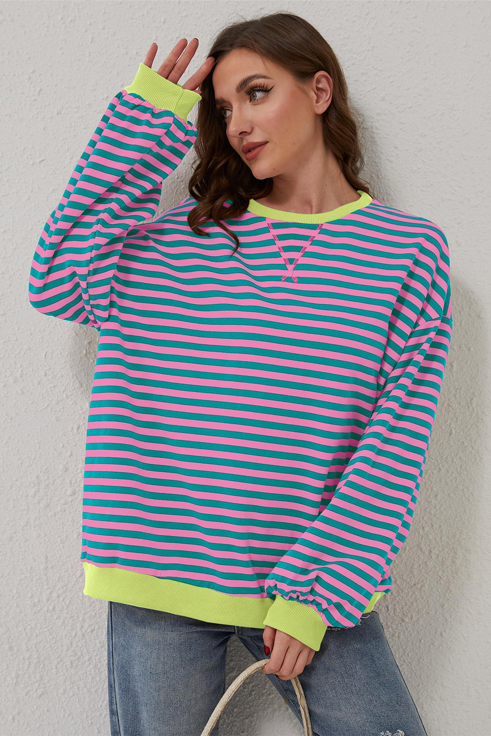 *WEBSITE EXCLUSIVE* Stripe Contrast Edge Oversized Pullover