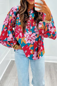 *Website Exclusive* Harper Red Floral Print Balloon Sleeve Half Buttons Blouse