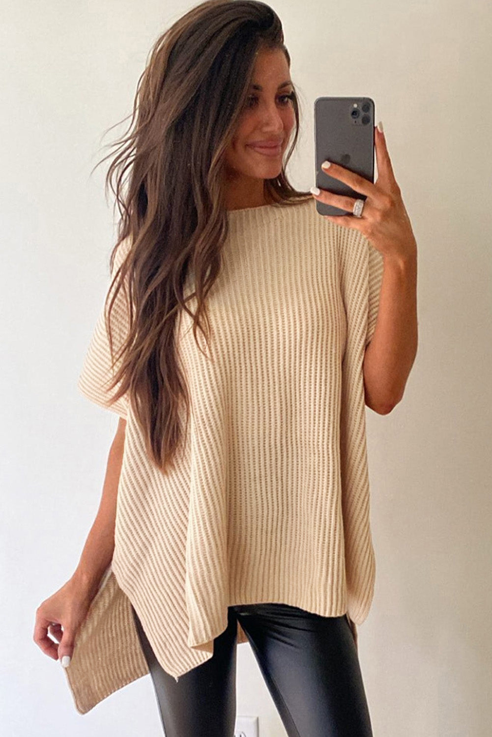 *WEBSITE EXCLUSIVE*  Delia Side Slit Short Sleeve Oversized Sweater