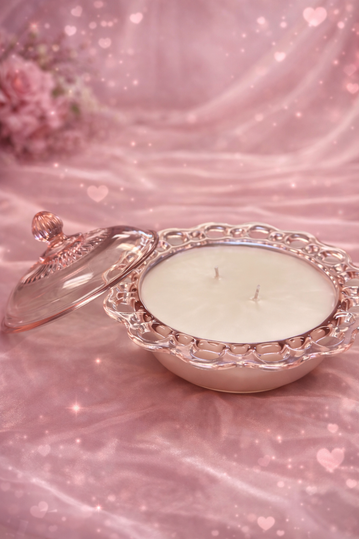 ❤️ Candle in Medium Depression Glass Bowl with Lid: Love Spell