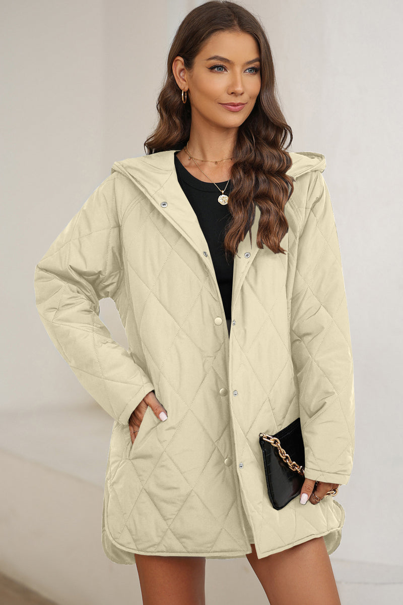 *Website Exclusive* Beige Quilted Snap Button Hooded Puffer Coat