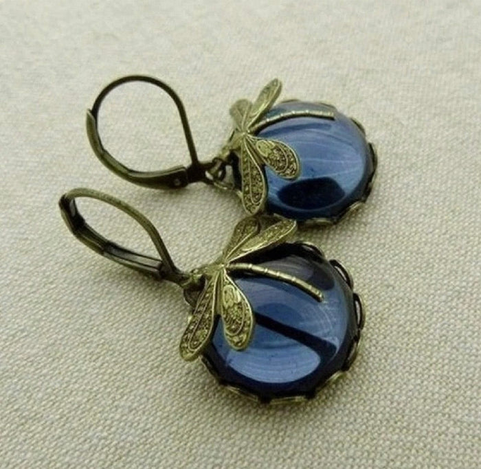 Dark Blue Dragonfly Earrings