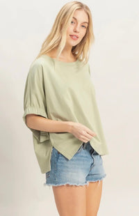 Sage Top with Elastic Sleeves