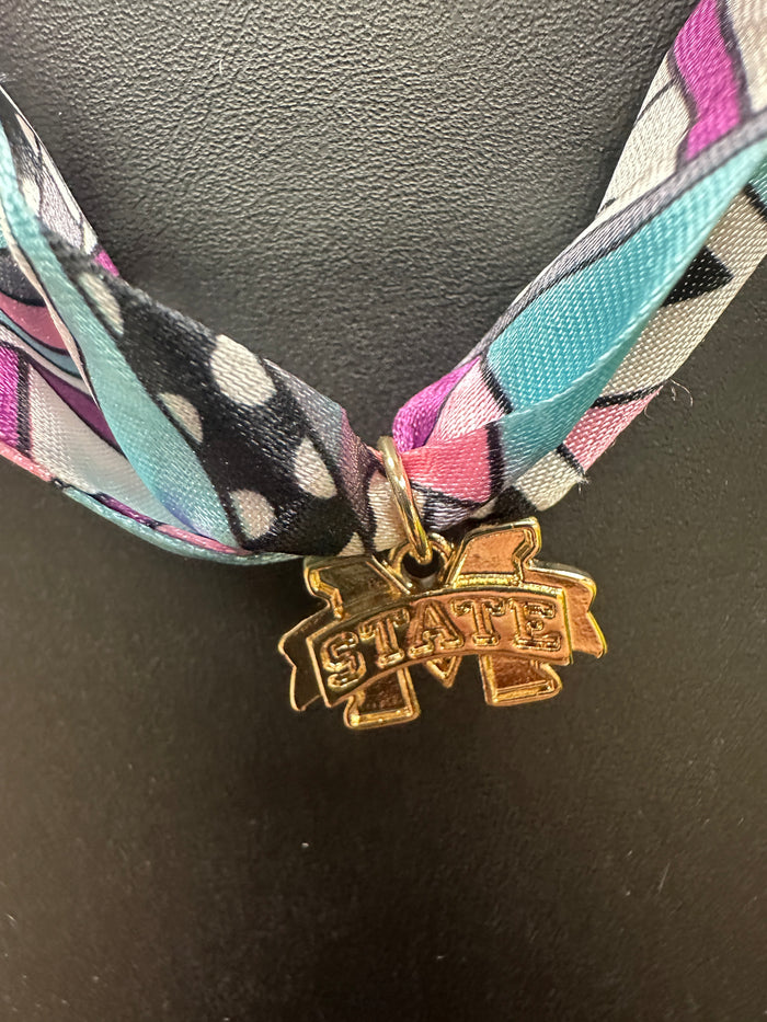 Multicolor Scarf Necklace/Mississippi State Charm