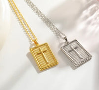 Gold or Silver Rectangle Cross Necklace