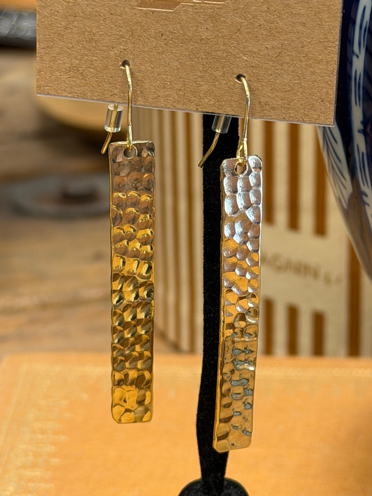 Gold Hammered Bar Earrings