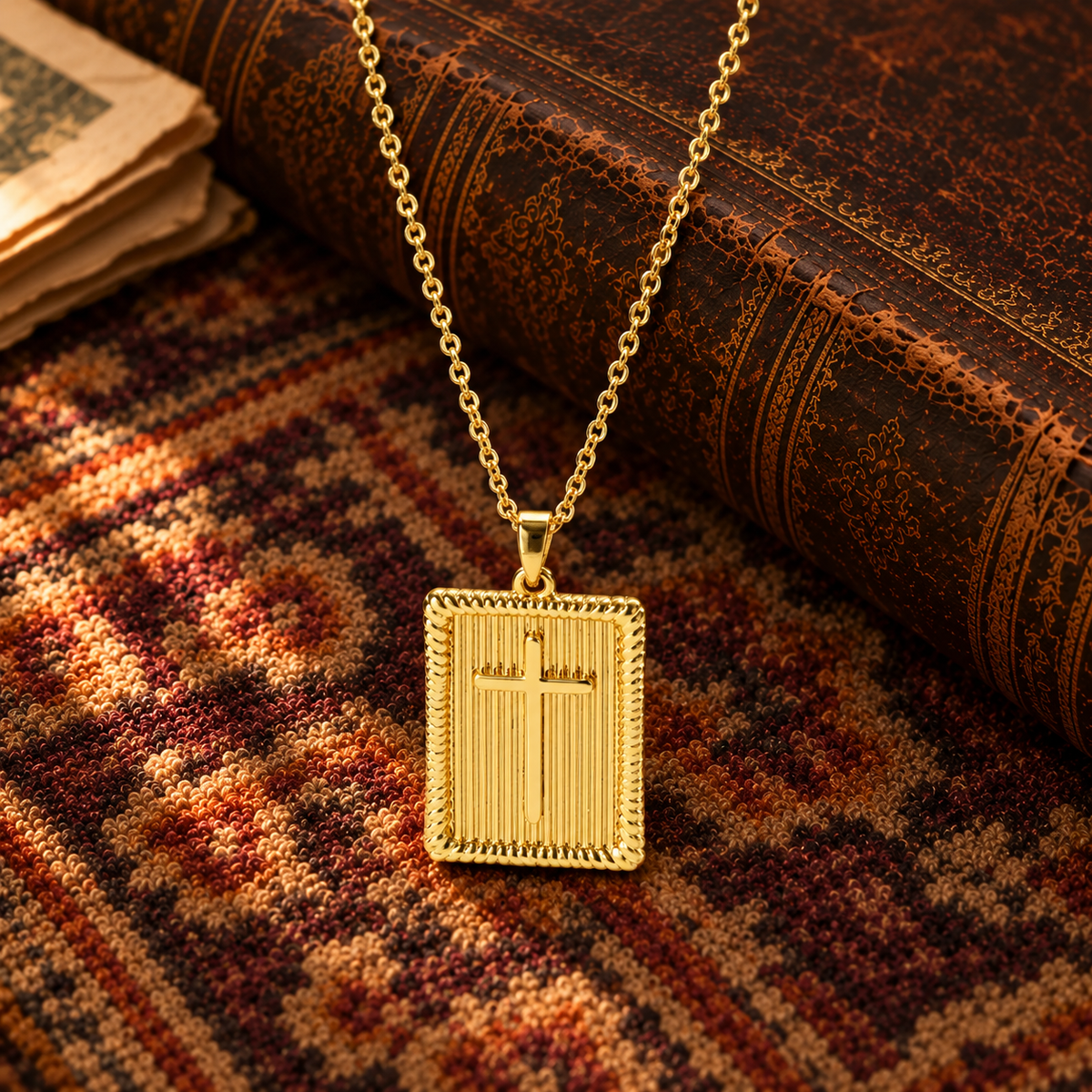 Gold or Silver Rectangle Cross Necklace