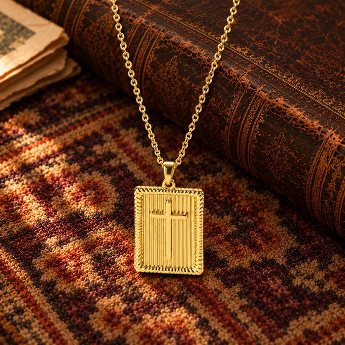 Gold or Silver Rectangle Cross Necklace