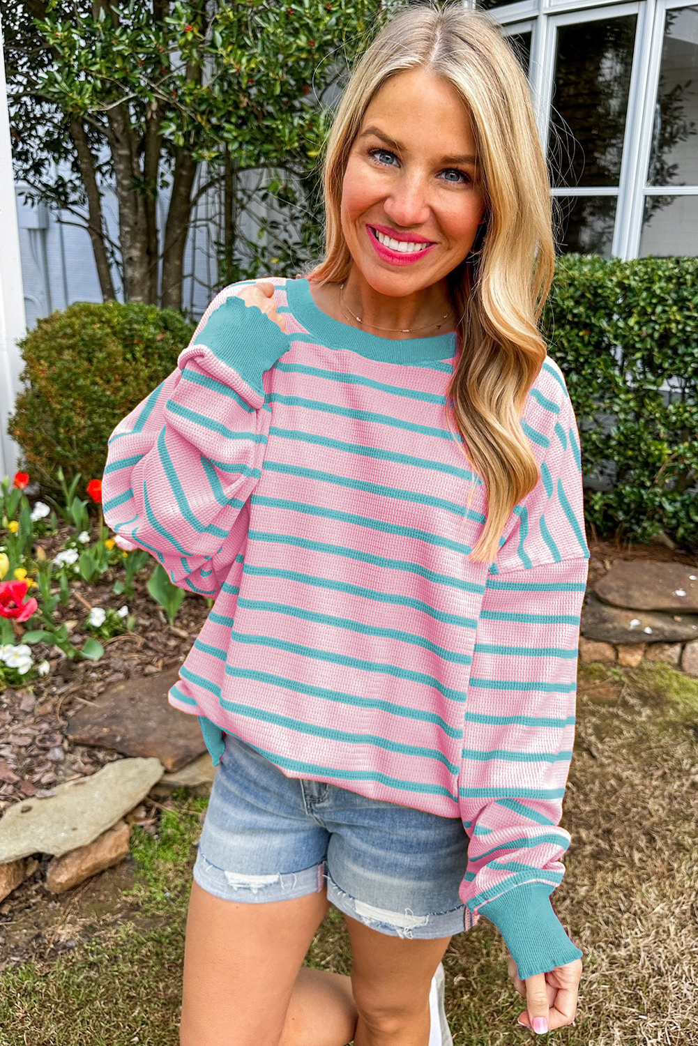 *WEBSITE EXCLUSIVE*  Birdie Stripe Round Neck Drop Shoulder Loose Sweater (New Colors!)