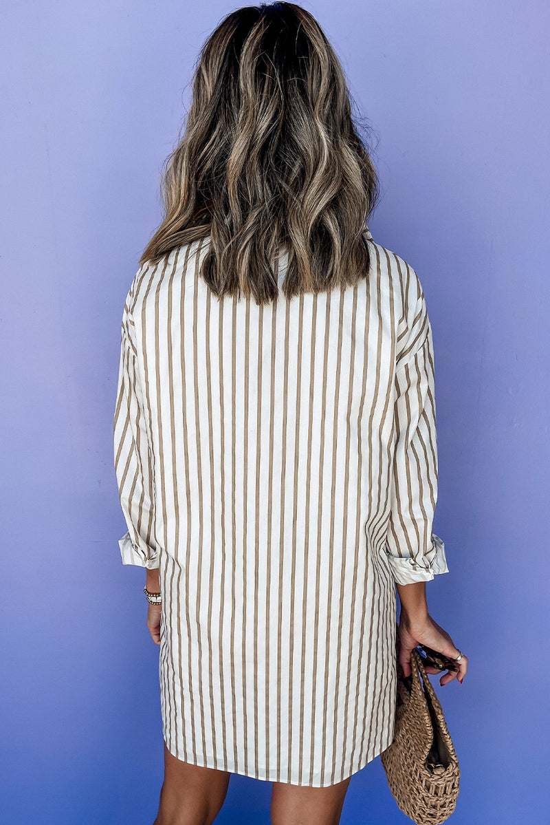 *WEBSITE EXCLUSIVE* Sophia Khaki Stripe Long Sleeve Button Up Mini Shirt Dress