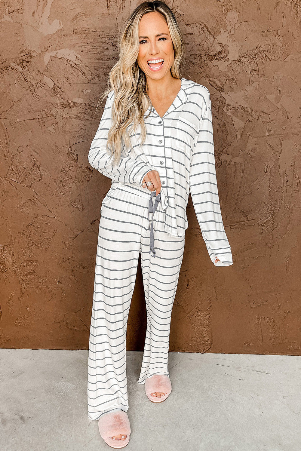 *WEBSITE EXCLUSIVE* White Striped Pajama Set