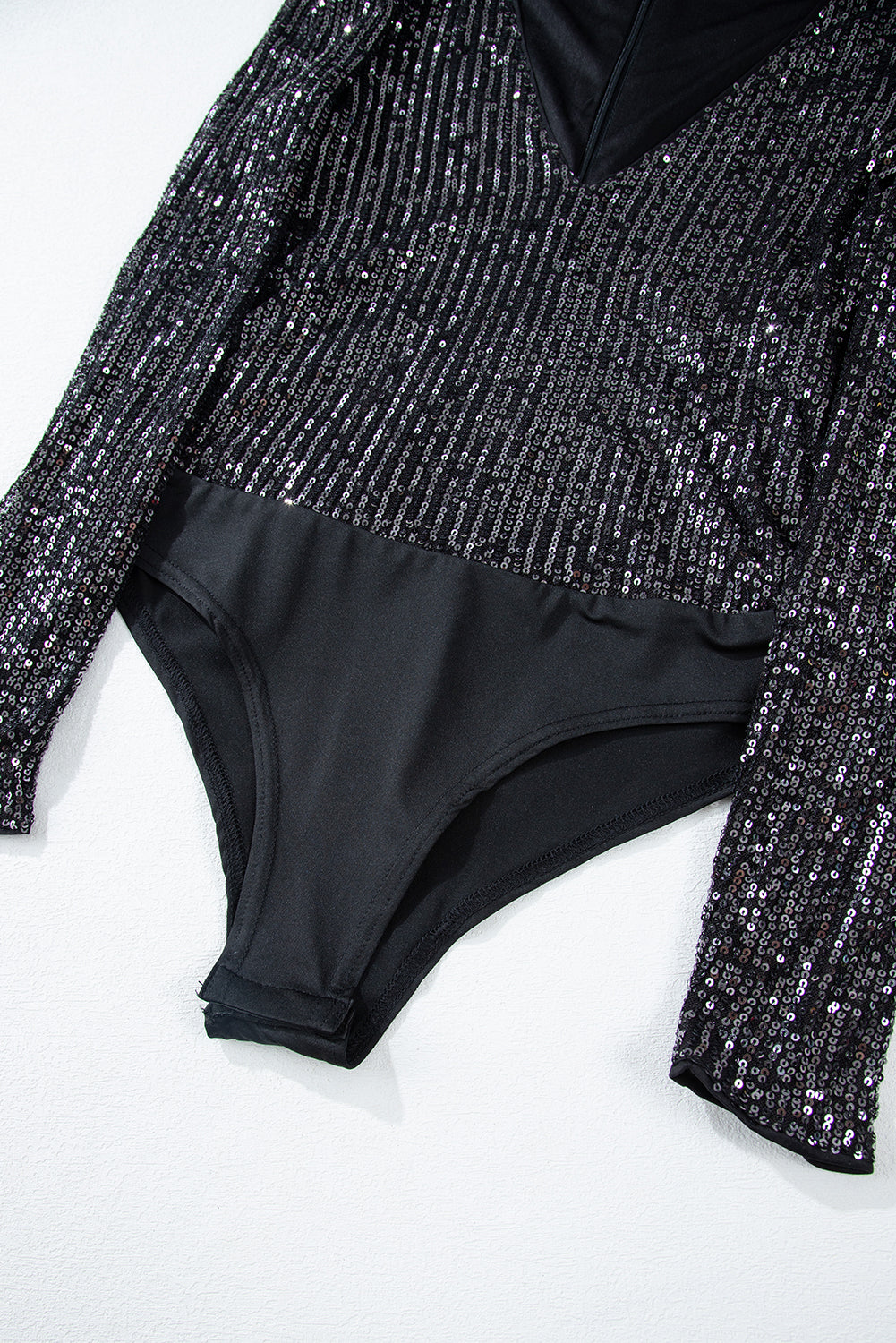 *WEBSITE EXCLUSIVE* Brooke Black Sequin V Neck Zipped Long Sleeve Bodysuit