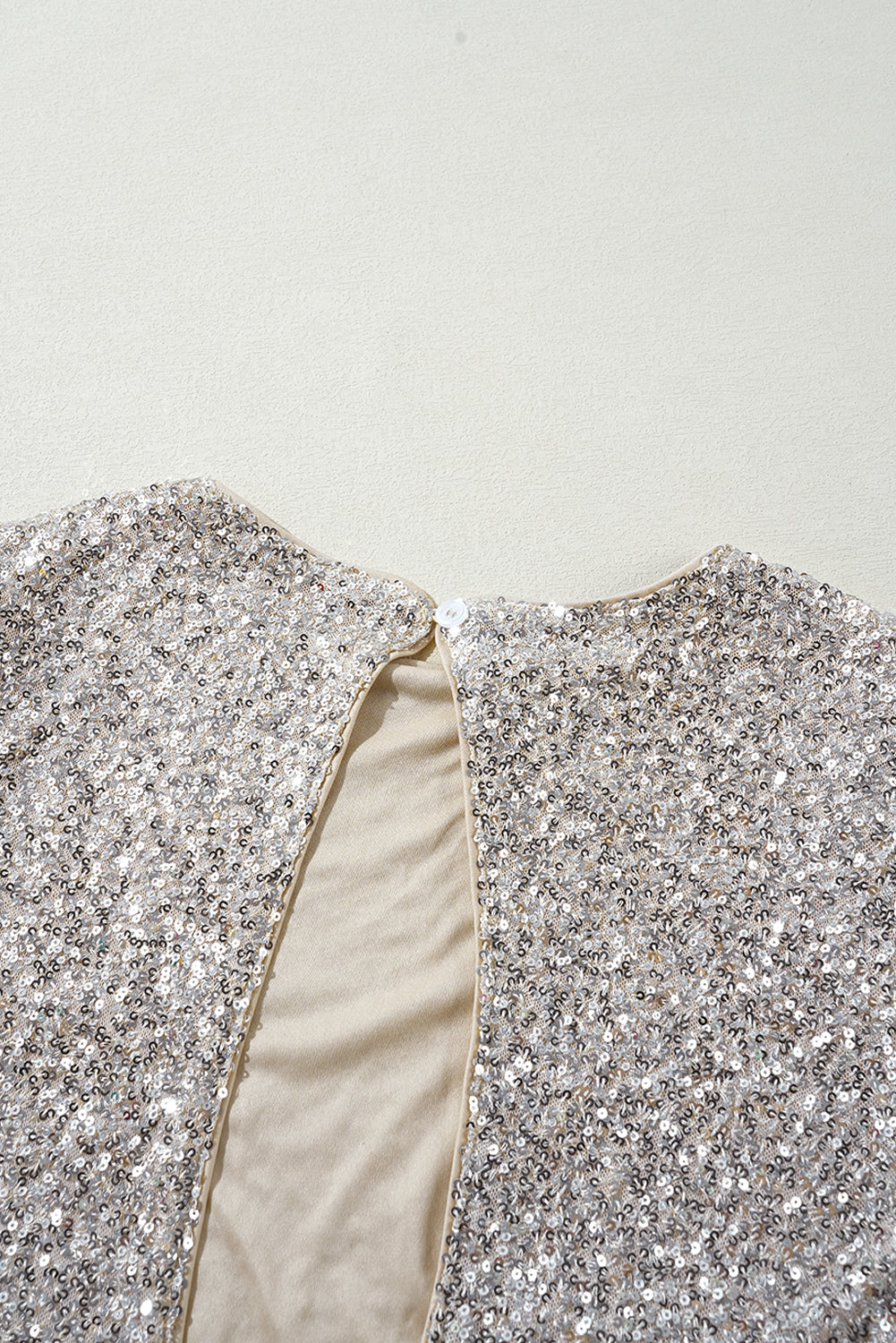 *WEBSITE EXCLUSIVE* Silver Sequin Puff Sleeve Cutout Back Blouse