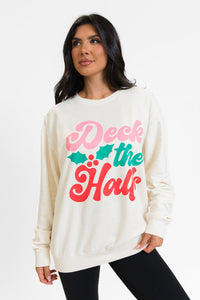 *Estimated Shipping 11/27 *Website Exclusive *Beige Deek the Halls Graphic Round Neck Sweatshirt