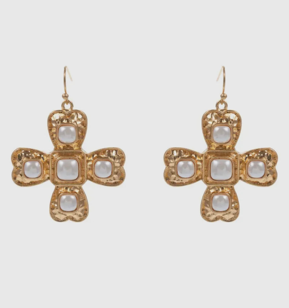 Gold Cross Earrings Pearl Inlay