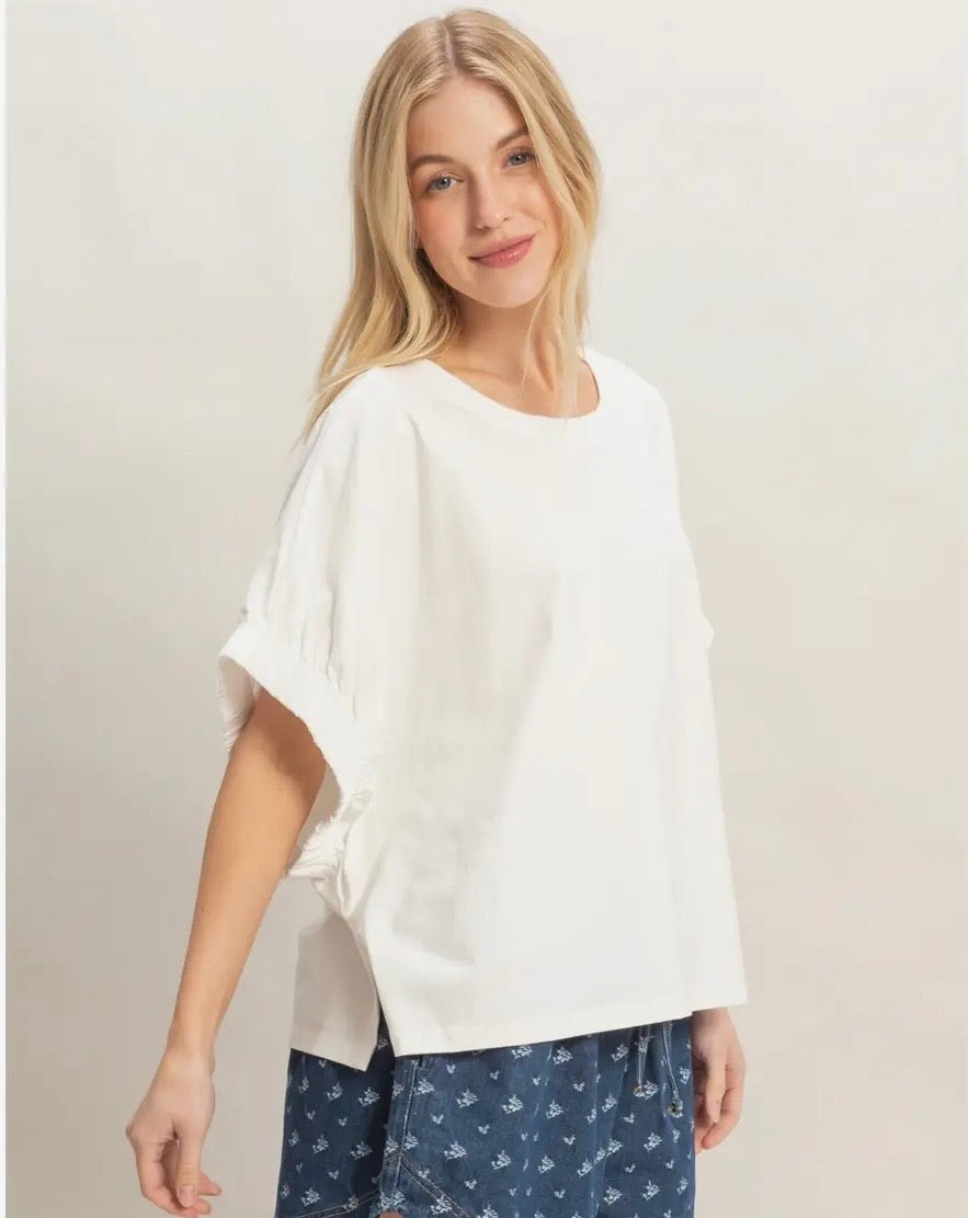 Off White Top with Elastic Band Sleeves