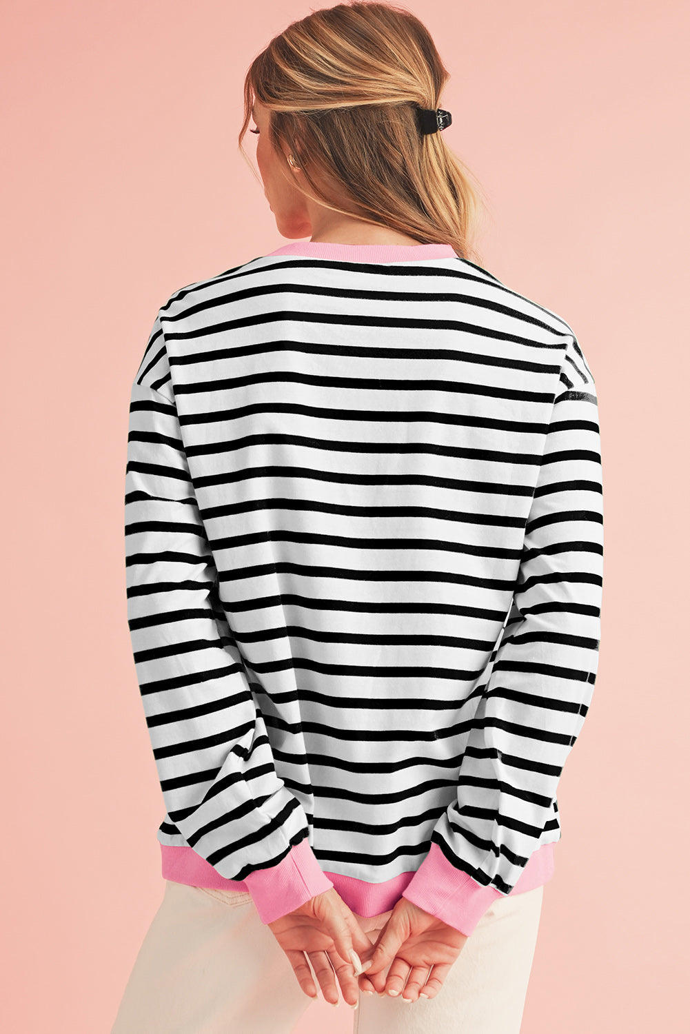 *Website Exclusive* Striped Contrast Trim Long Sleeve Top