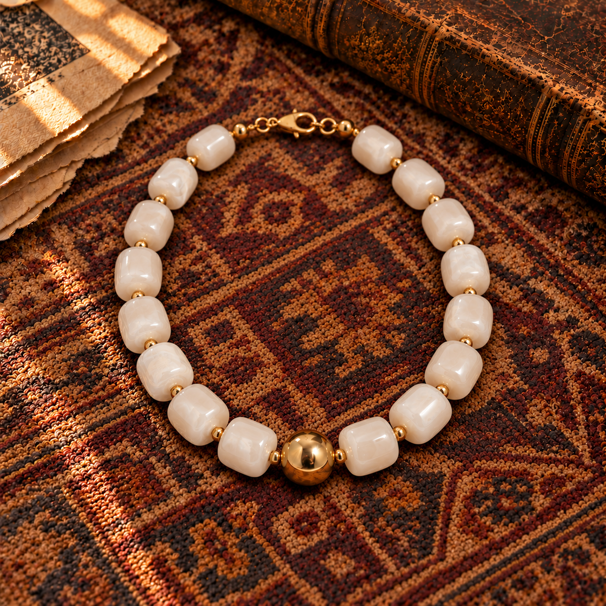 White & Gold Bead Necklace