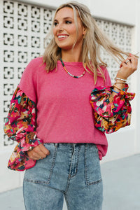 *WEBSITE EXCLUSIVE*  Flower Patchwork Ribbed Knit Drop Shoulder Top