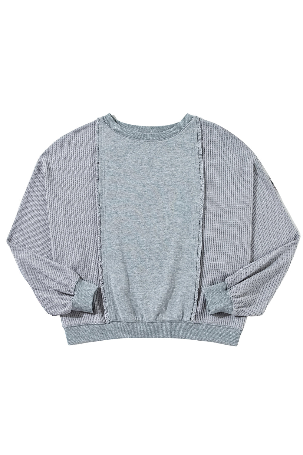 *WEBSITE EXCLUSIVE* Light Grey Waffle Patchwork Long SleeveTop