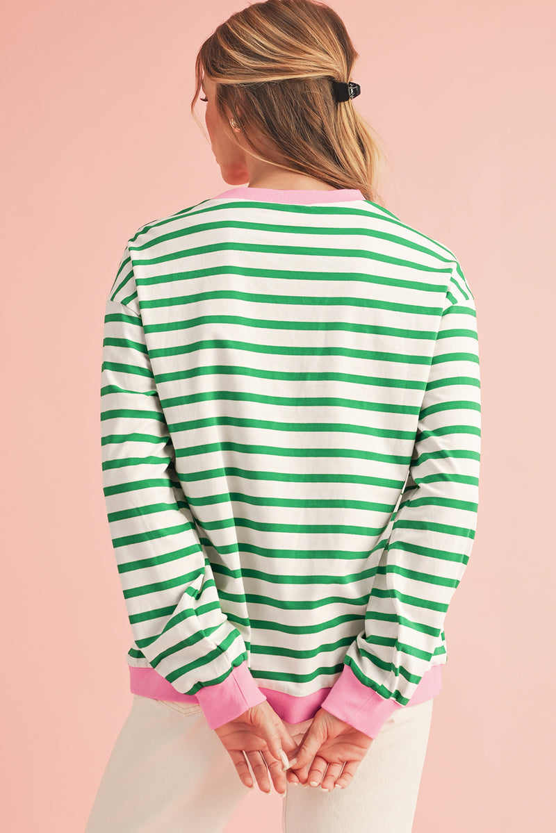 *Website Exclusive* Striped Contrast Trim Long Sleeve Top