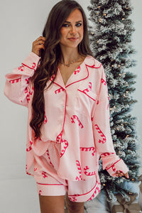 *WEBSITE EXCLUSIVE* Pink Candy Cane Print Pajama Set