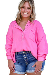 *WEBSITE EXCLUSIVE*  Plus Size Pink  Henley Top