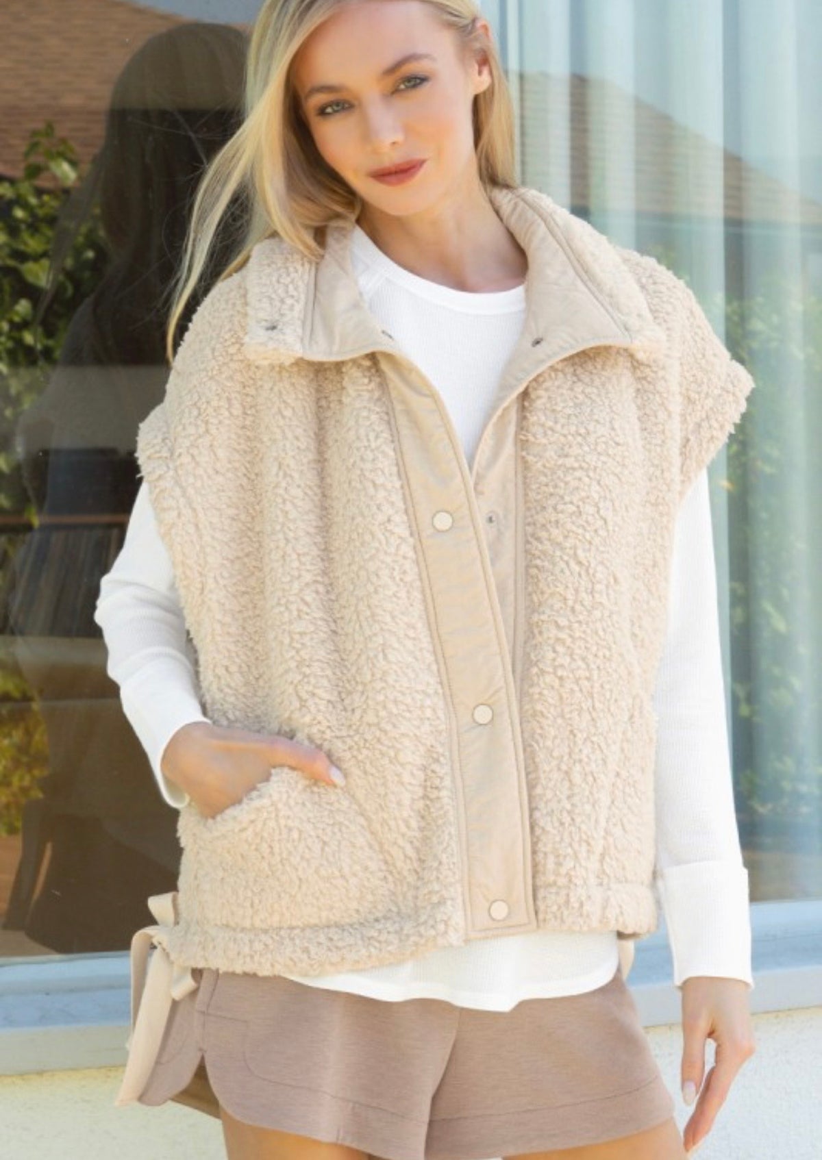 Sand Beige Faux Fur Vest