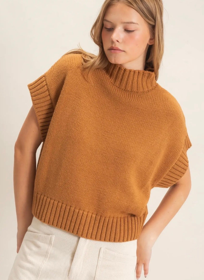 Mustard Mock Neck Sweater Vest