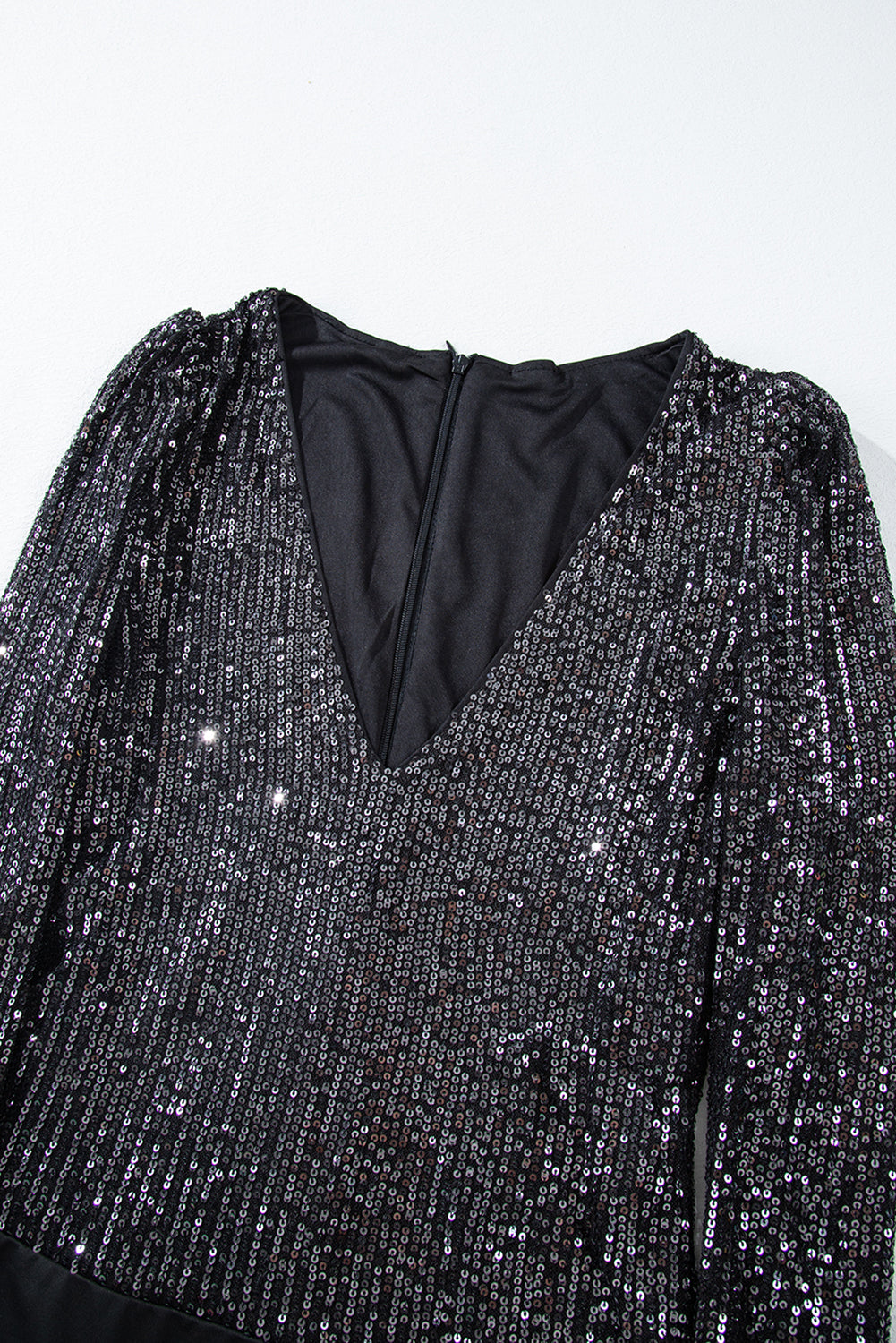 *WEBSITE EXCLUSIVE* Brooke Black Sequin V Neck Zipped Long Sleeve Bodysuit