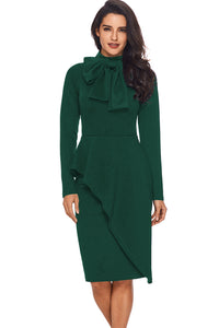 *Website Exclusive * Green Asymmetric Peplum Style Bow Dress