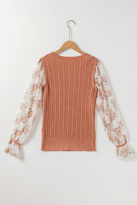 *WEBSITE EXCLUSIVE* Floral Patchwork Ruffled Cuff Sleeve Cable Knit Sweater