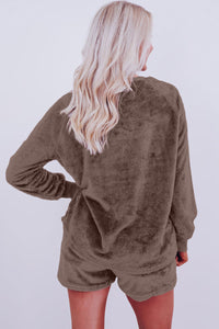 *WEBSITE EXCLUSIVE* Coffee Solid Loose Fit High Waist Fleece Loungewear Set