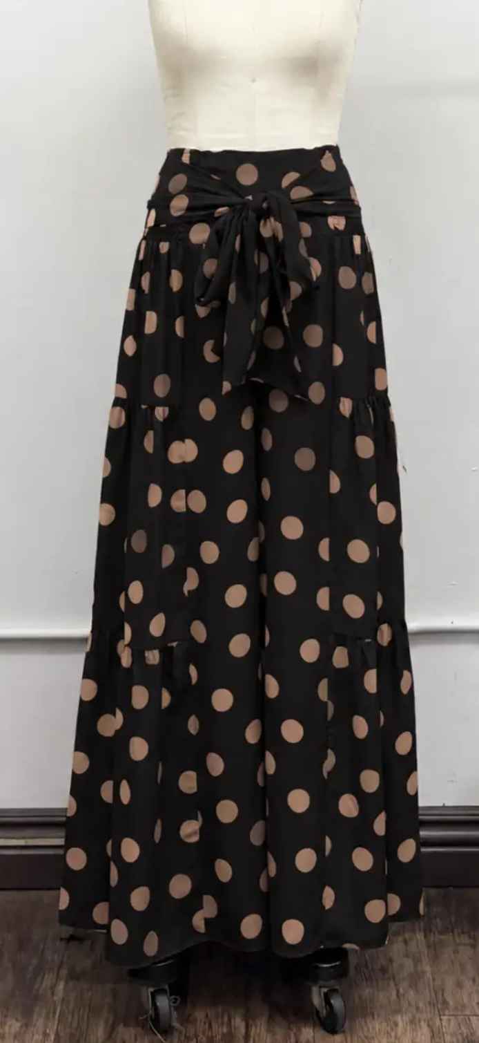 Black & Taupe Polka Dot Palazzo Pants