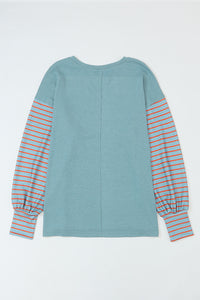 *Website Exclusive* Colorblock Striped Bishop Sleeve Side Slits Top