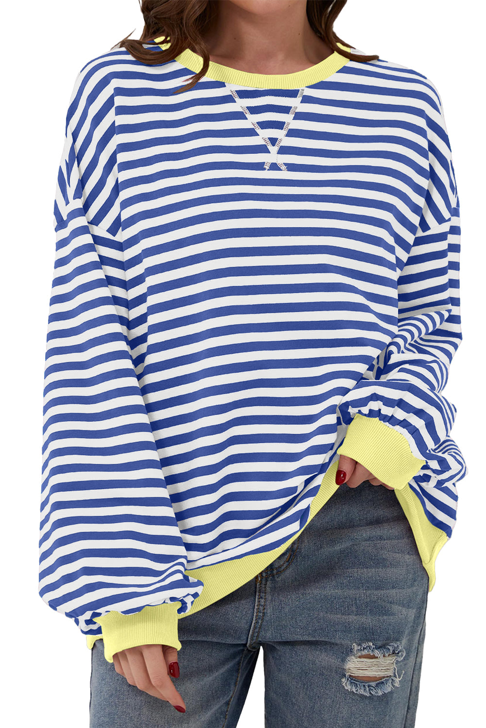 *WEBSITE EXCLUSIVE* Stripe Contrast Edge Oversized Pullover