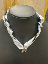 Black & White Scarf Necklace with Mississippi State Charm