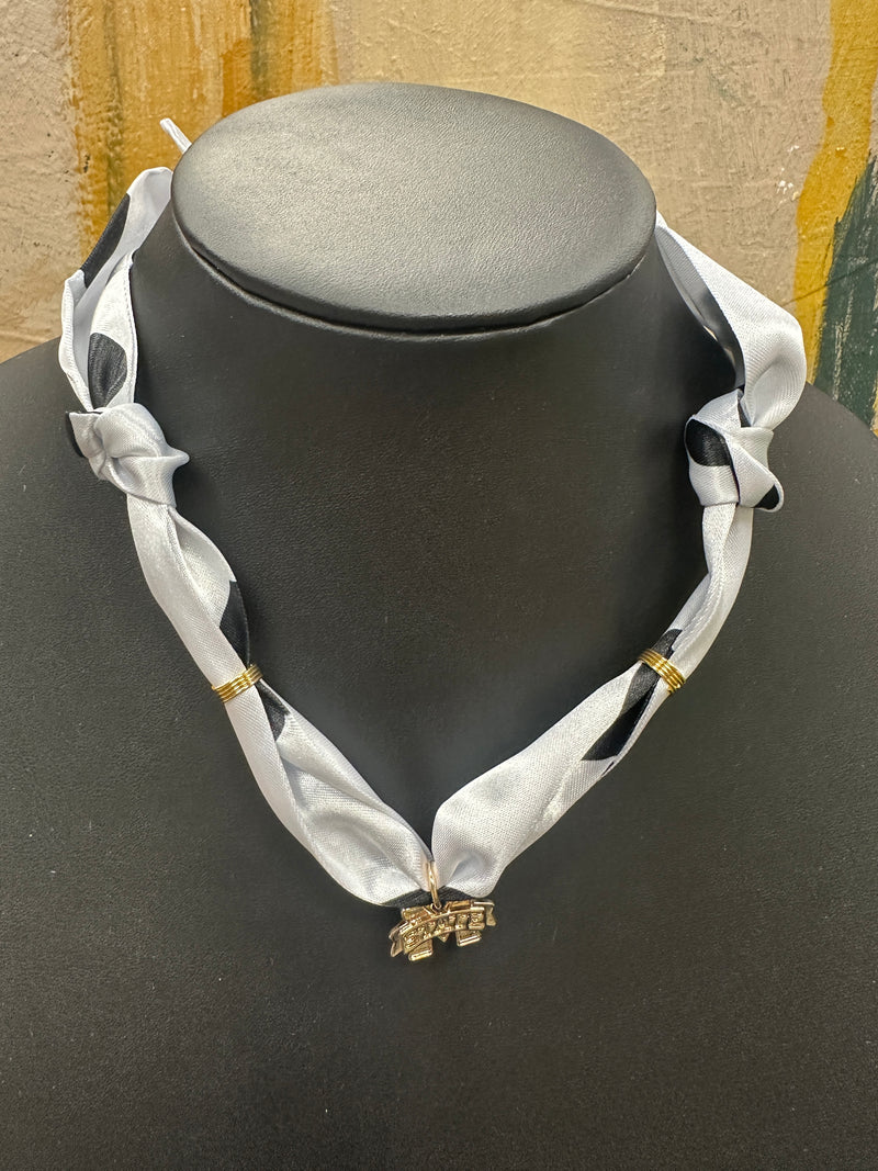 Black & White Scarf Necklace with Mississippi State Charm