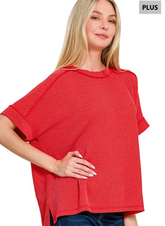 Plus Red Raised Rib Shirt