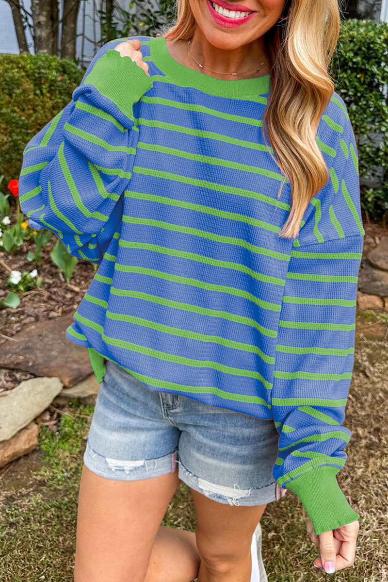 *WEBSITE EXCLUSIVE*  Birdie Stripe Round Neck Drop Shoulder Loose Sweater (New Colors!)