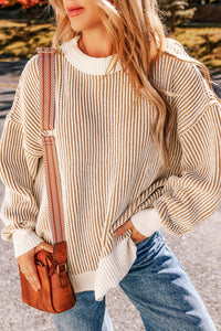 *WEBSITE EXCLUSIVE* Isla Striped Contrast Trim Loose Sweater