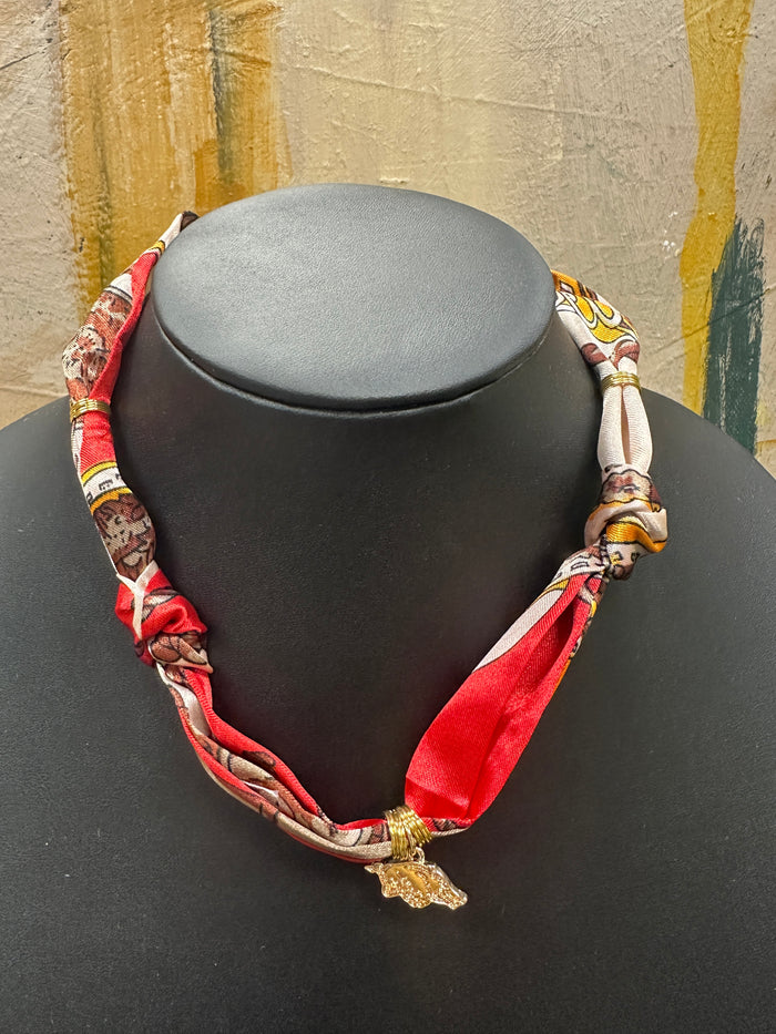 Red Scarf Necklace Arkansas Razorback Charm