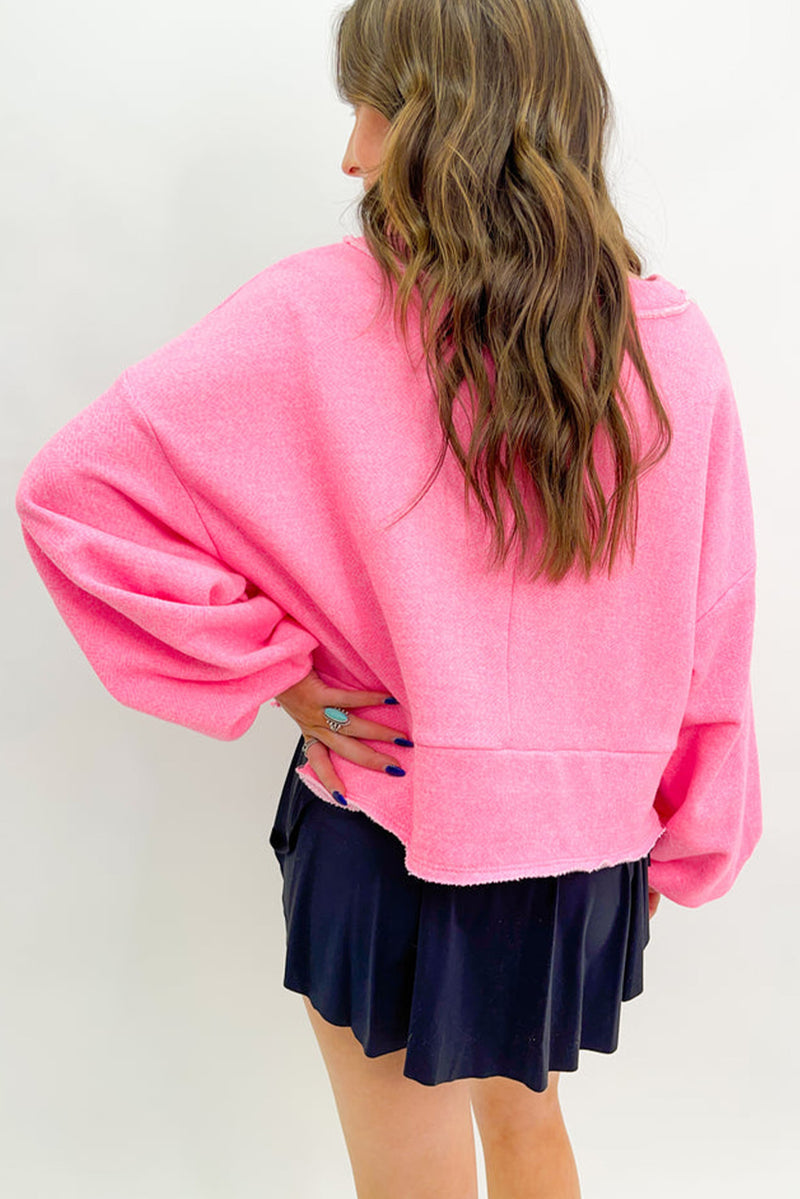 *WEBSITE EXCLUSIVE*  Pink Drop Sleeve Henley Sweatshirt