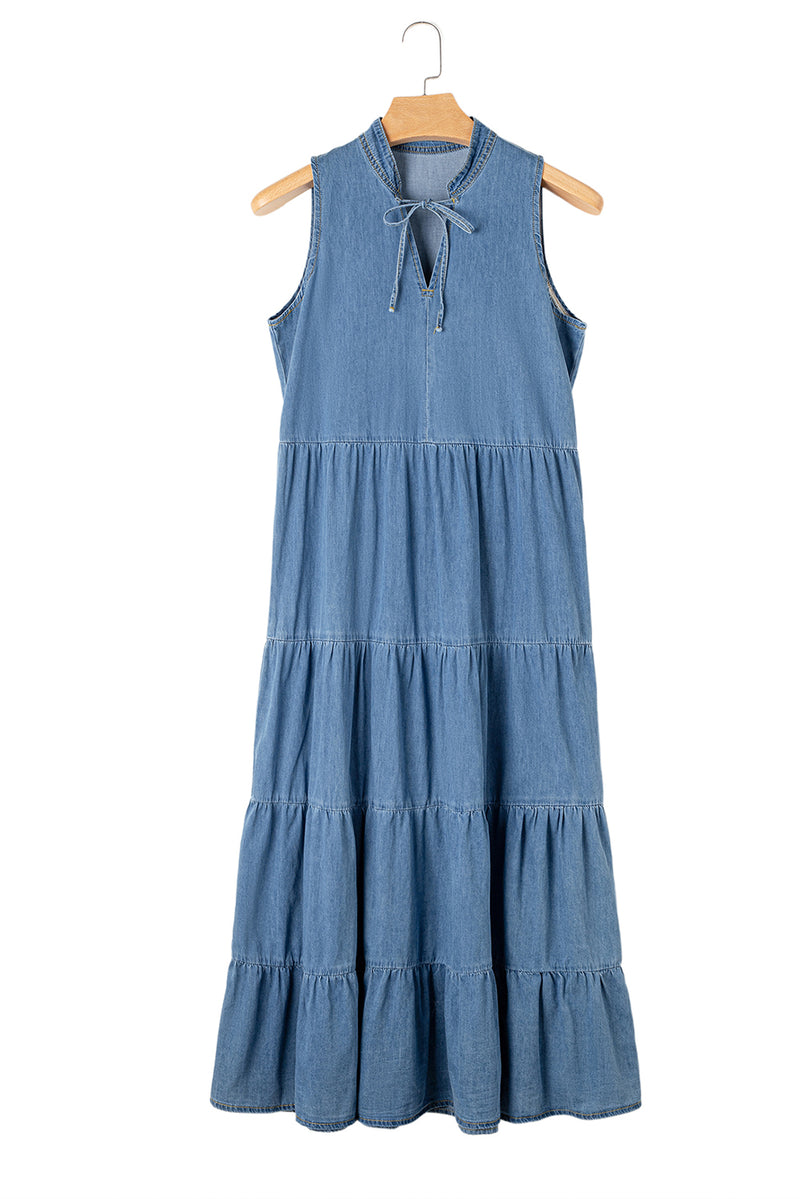 *WEBSITE EXCLUSIVE*  Sleeveless Tiered Chambray Maxi Dress