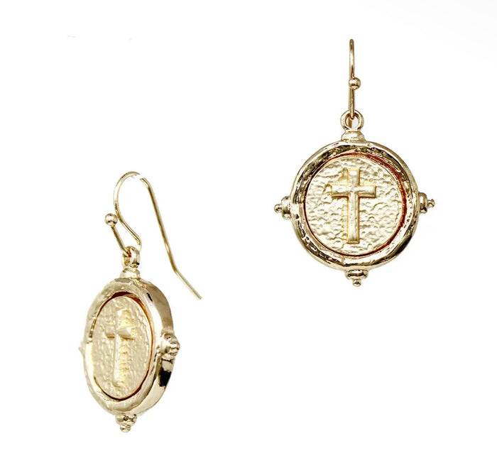 Gold Cross Stamped Earrings
