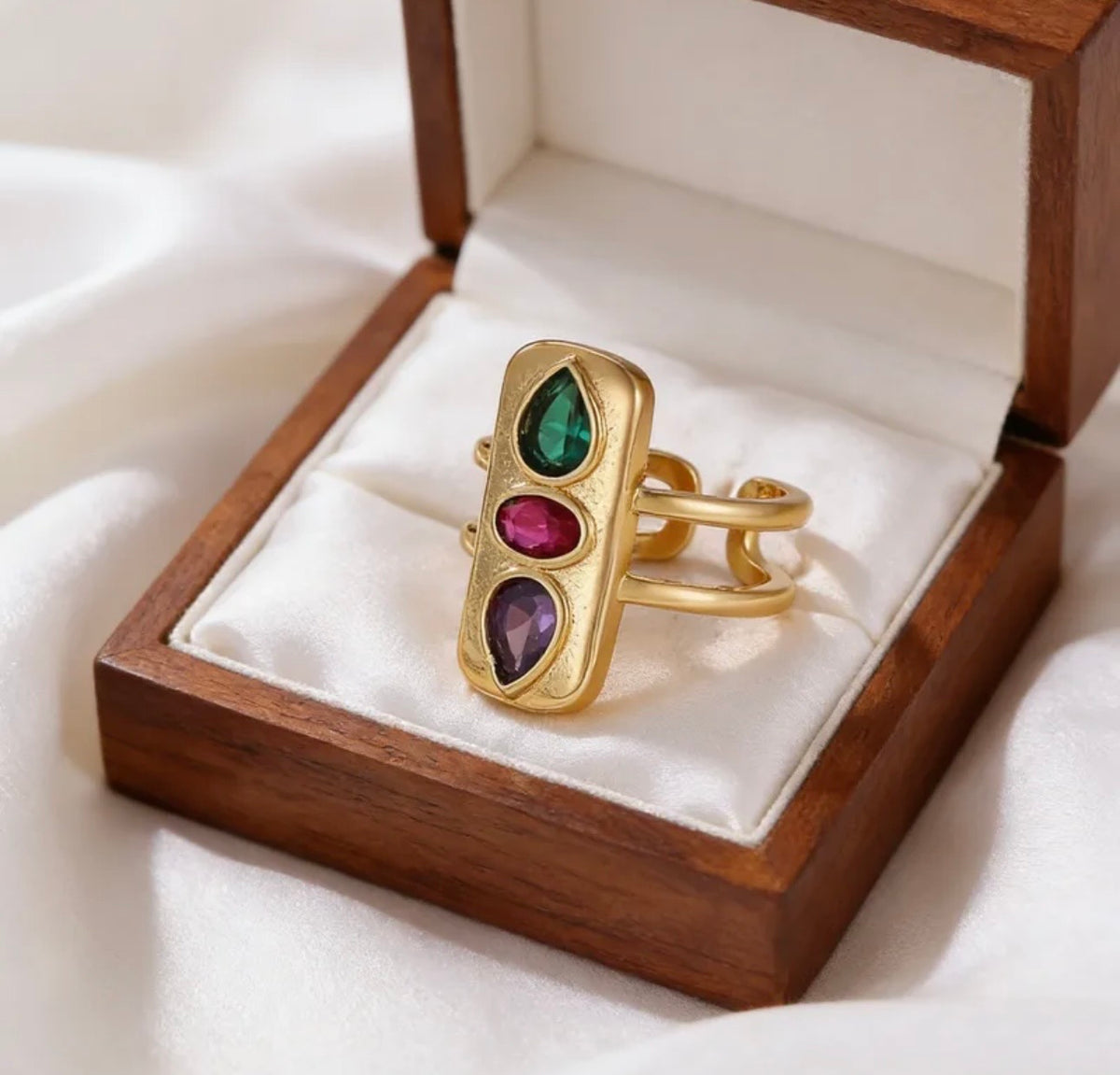 Adjustable Gold Ring Triple Stone