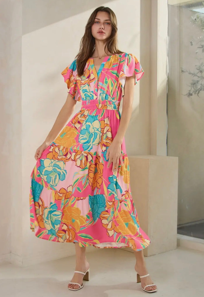 Bright Floral Midi Dress