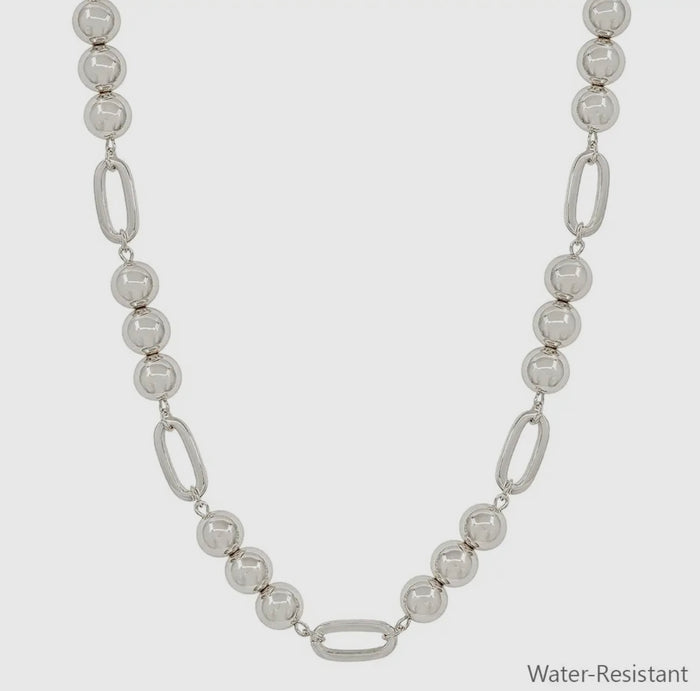 Silver Beaded and Open Bead Silver Necklace